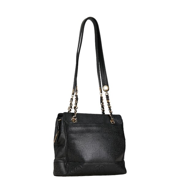 Chanel Handbag Caviar Skin Bag Shoulder Black Cocomark Chain - Picture 1 of 9